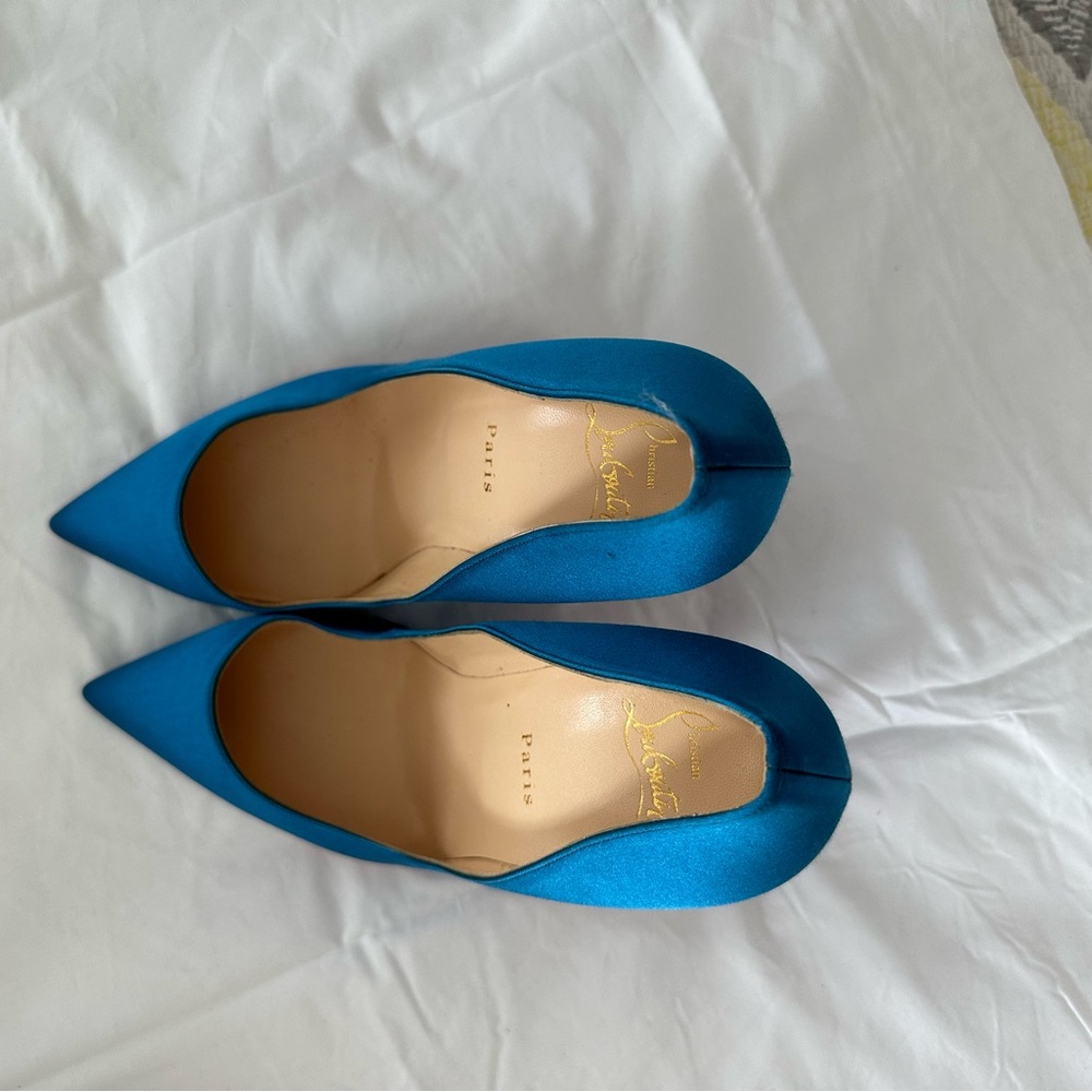 Brand New Christian Louboutin Blue Satin Pigalle Follies Pumps 100 - Picture 8 of 9